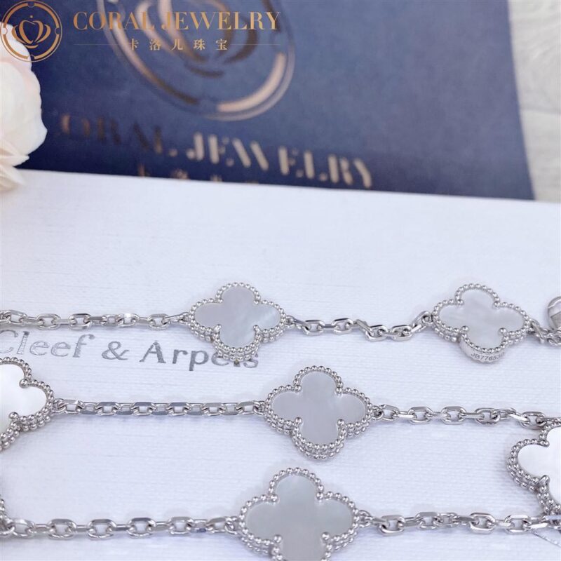 Van Cleef & Arpels Vintage Alhambra VCARF48500 necklace 10 motifs White gold Mother-of-pearl necklace 4