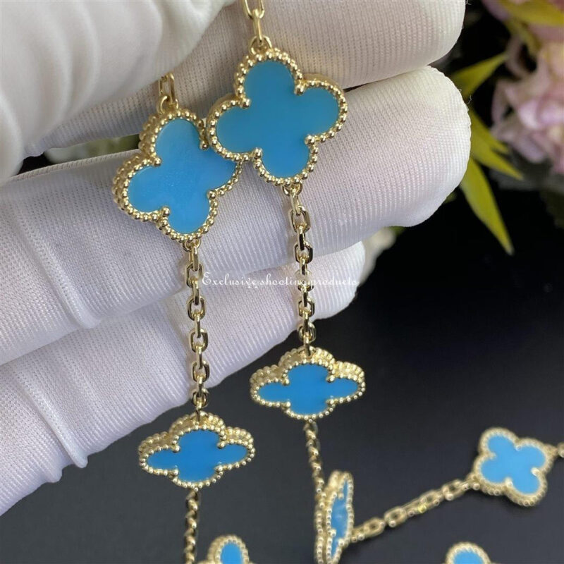 Van Cleef & Arpels VCARF48500 Vintage Alhambra necklace 10 motifs Yellow gold Turquoise Necklace 7