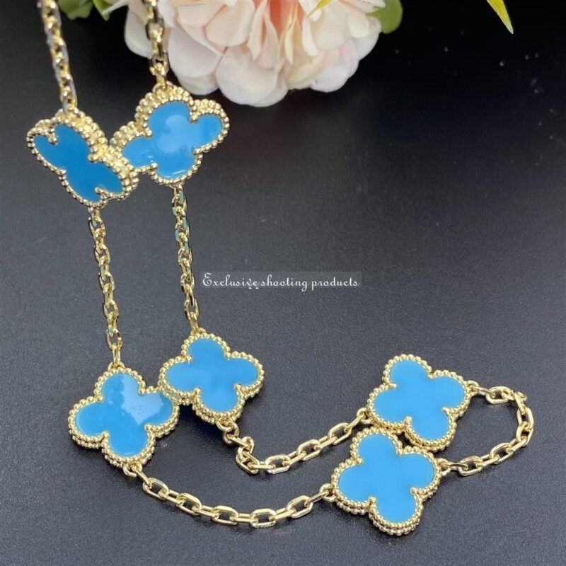 Van Cleef & Arpels VCARF48500 Vintage Alhambra necklace 10 motifs Yellow gold Turquoise Necklace 6