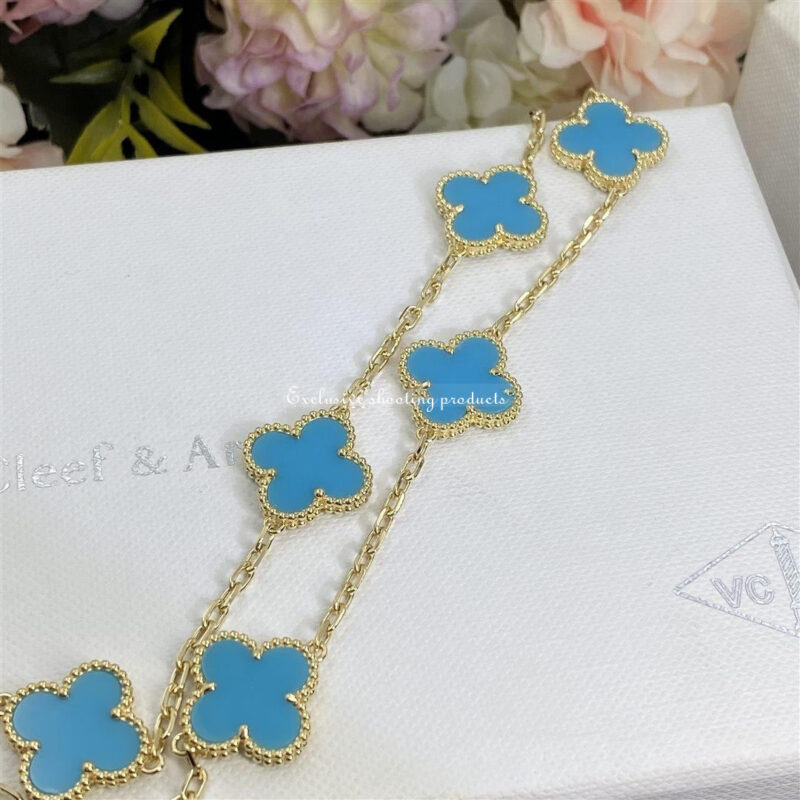 Van Cleef & Arpels VCARF48500 Vintage Alhambra necklace 10 motifs Yellow gold Turquoise Necklace 5