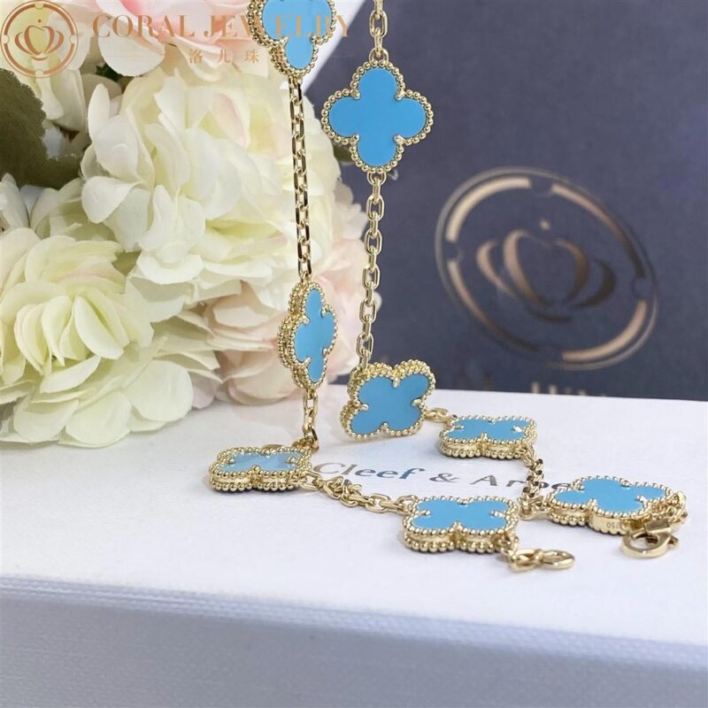 Van Cleef & Arpels VCARF48500 Vintage Alhambra necklace 10 motifs Yellow gold Turquoise Necklace 3