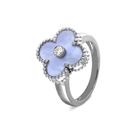 Van Cleef & Arpels VCARF48900-Chalcedony Vintage Alhambra ring White gold Diamond Chalcedony ring 1