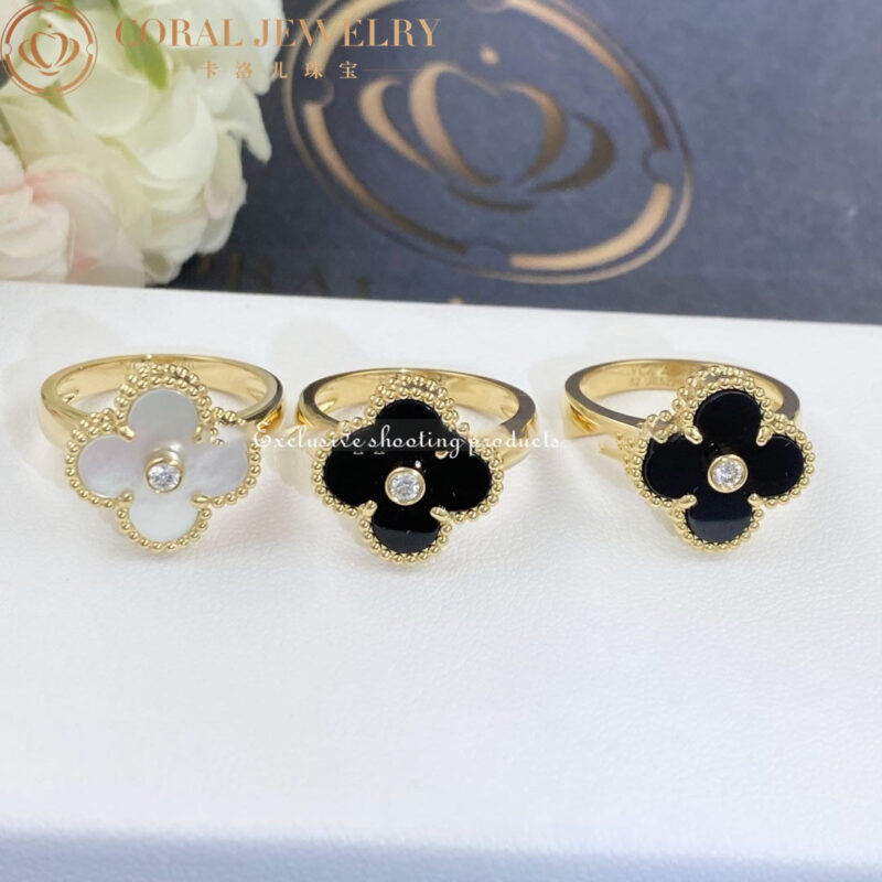 Van Cleef & Arpels VCARA41000 Vintage Alhambra ring Yellow gold Diamond Onyx ring 4