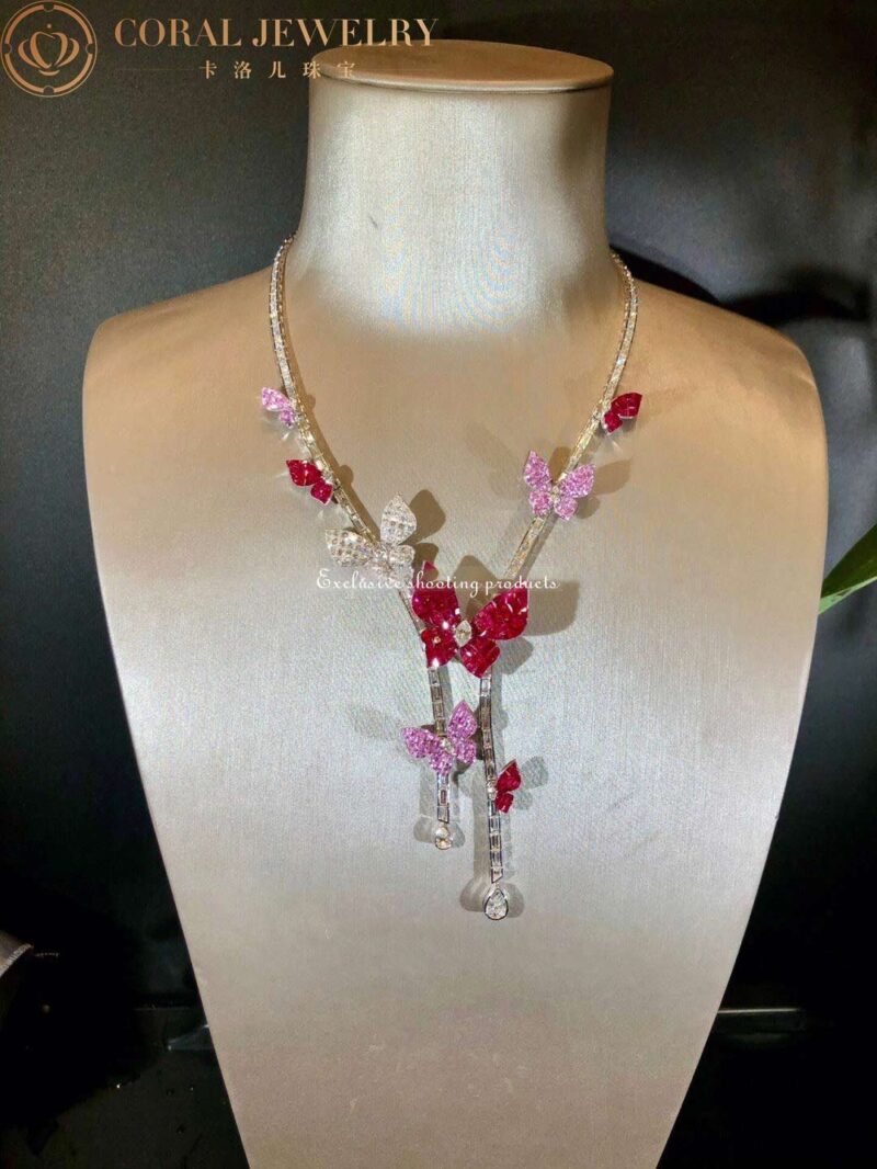 Van Cleef & Arpels Necklace White Gold Butterfly-Embellished Necklace Diamond Ruby and Sapphire Necklace 2