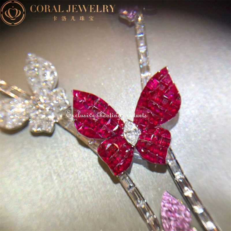Van Cleef & Arpels Necklace White Gold Butterfly-Embellished Necklace Diamond Ruby and Sapphire Necklace 5
