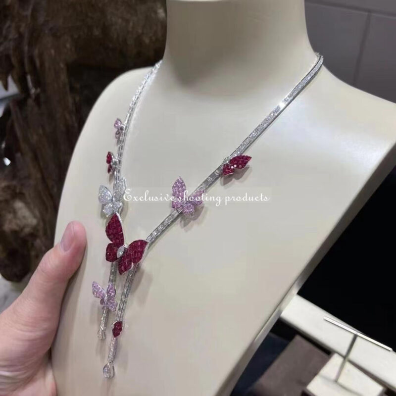 Van Cleef & Arpels Necklace White Gold Butterfly-Embellished Necklace Diamond Ruby and Sapphire Necklace 6